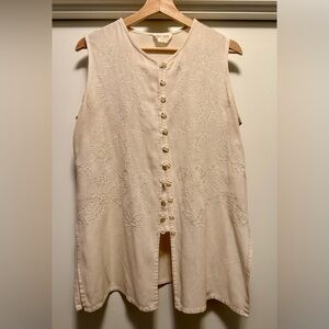Embroidered Boho Style Cream Sleeveless Cotton Top
